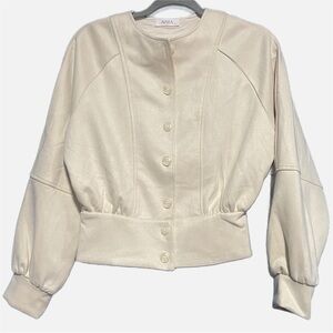 Avara button down faux suede creme jacket fitted waist size S